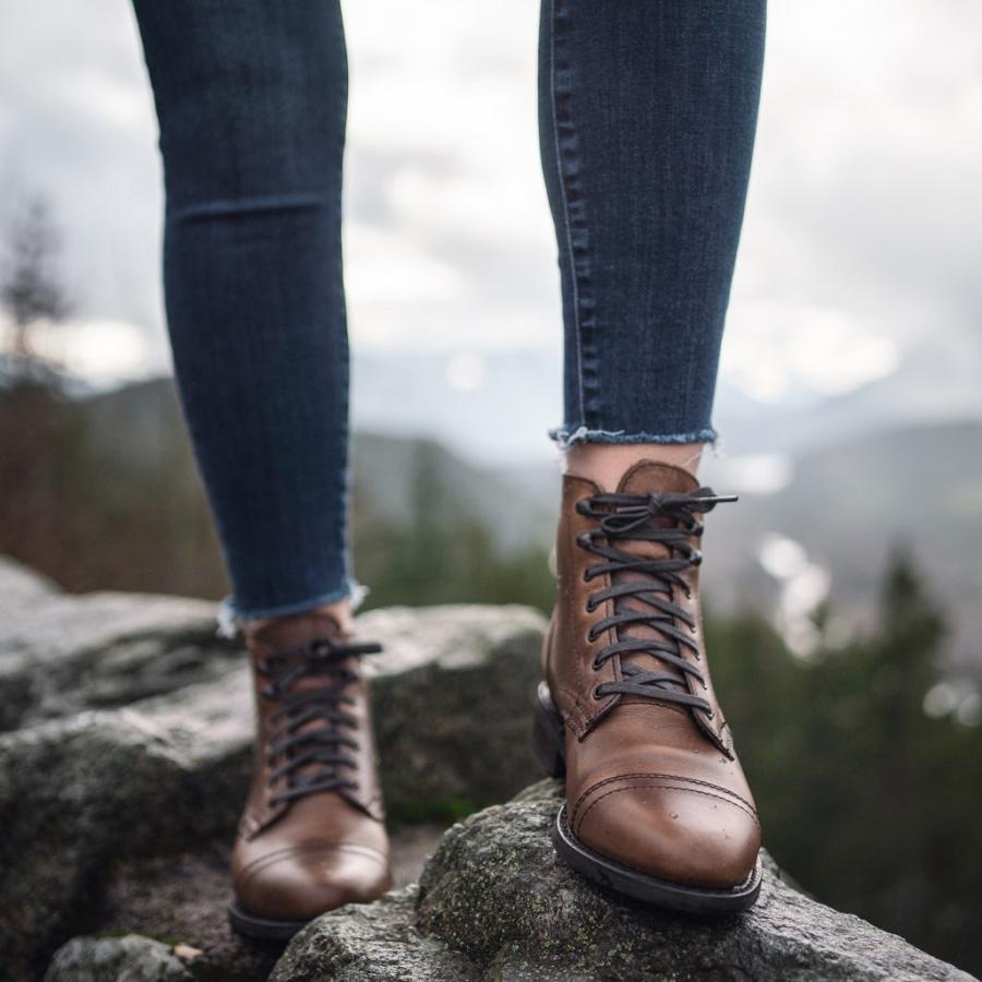 Black / Coffee Thursday Captain Leather Rugged & Resilient Women's Lace Up Boots | SG410LIS