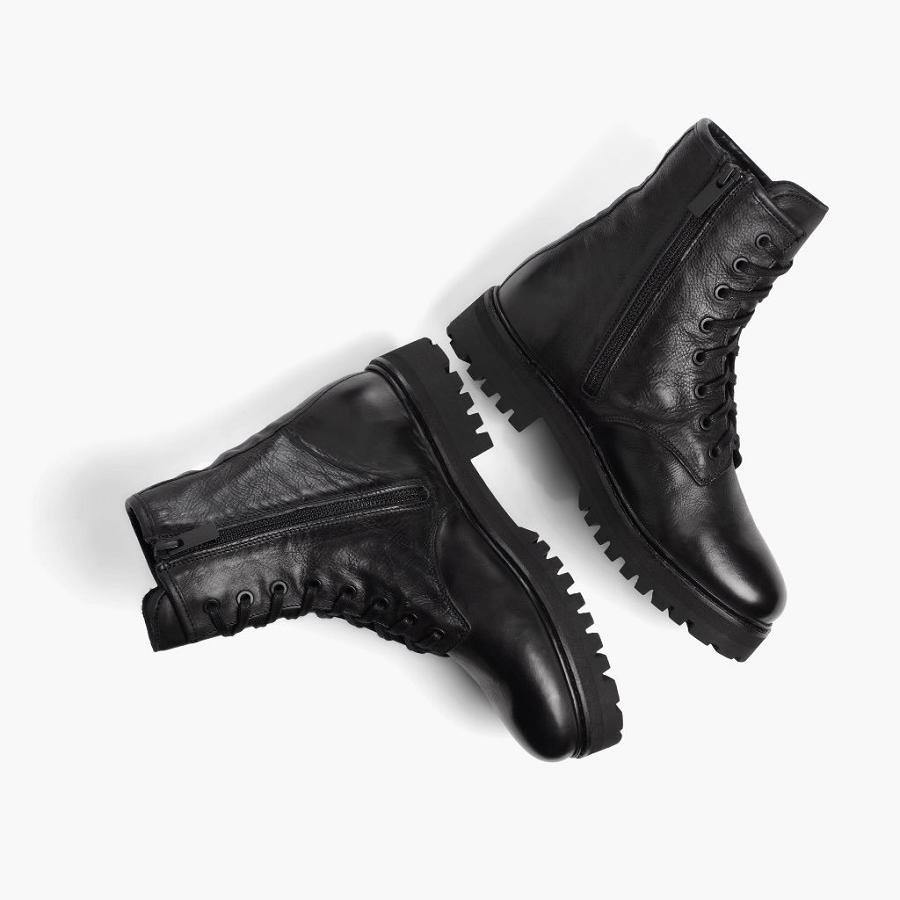 Black Thursday Combat Leather Women's Lace Up Boots | SG344UZG