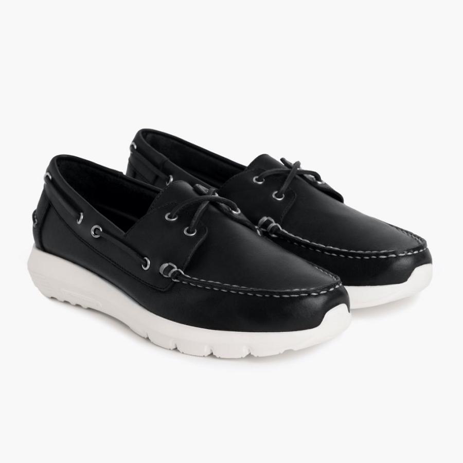 Black Thursday Handsewn Runner Leather Men\'s Boat Shoes | SG233FDN