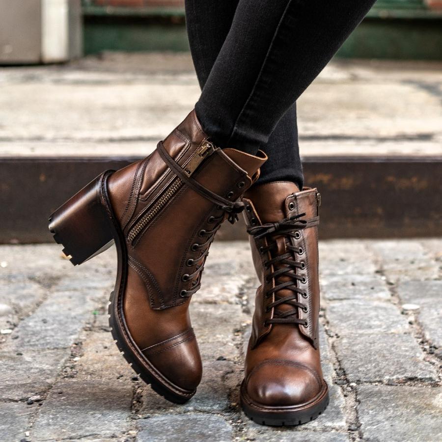 Brown Thursday Rebel Leather Women's Lace Up Boots | SG348EBC