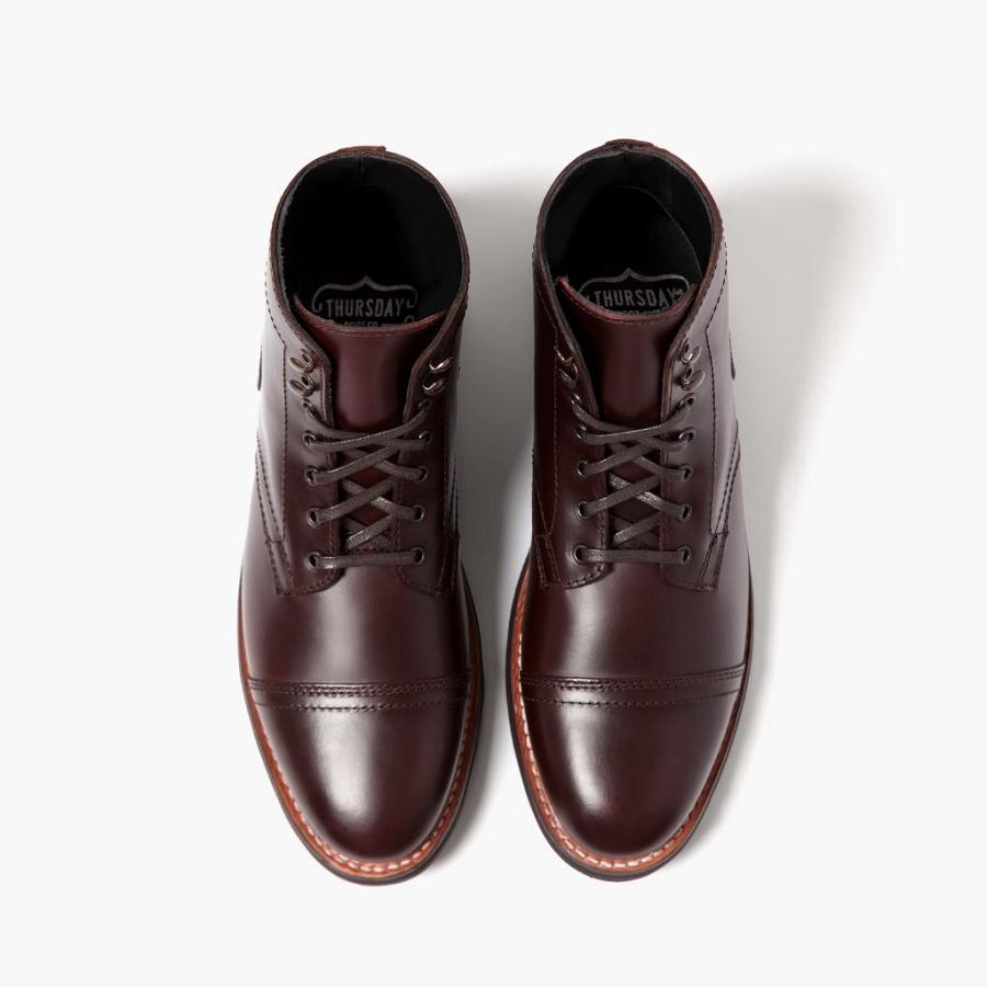 Burgundy Thursday Captain Leather Men's Lace Up Boots | SG73KOR