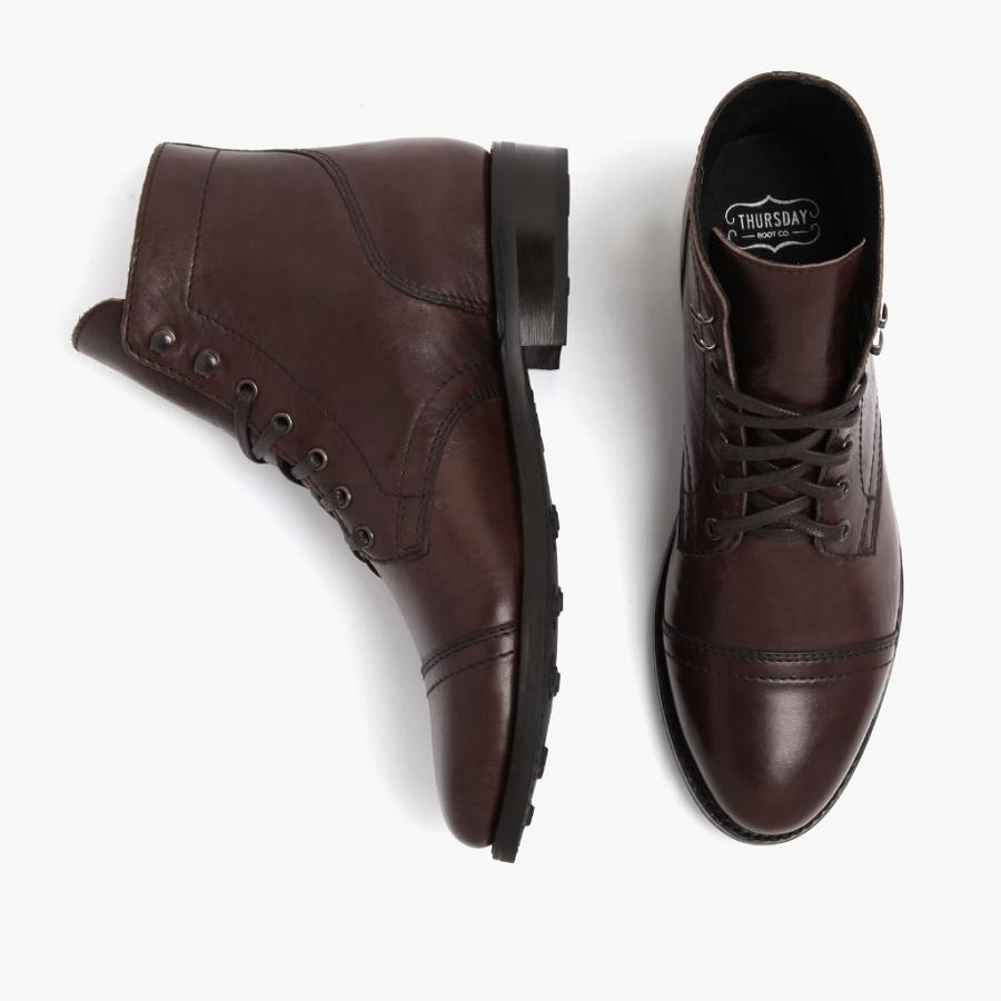 Coffee Thursday Captain Leather Classic Women's Lace Up Boots | SG426EBC