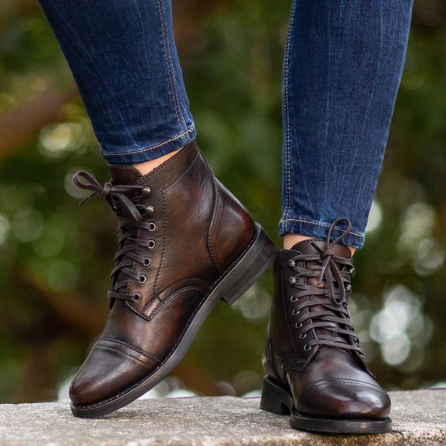 Coffee Thursday Captain Leather Rugged & Resilient Women's Lace Up Boots | SG409ZUT