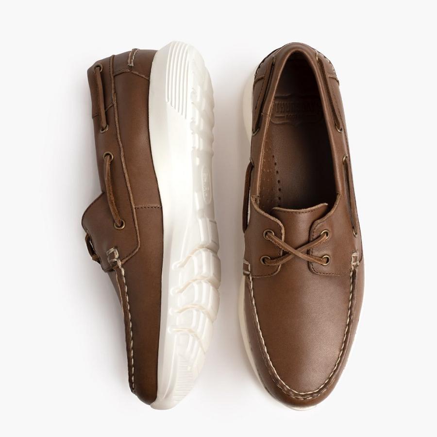 Coffee Thursday Handsewn Runner Leather Men's Boat Shoes | SG234DFM