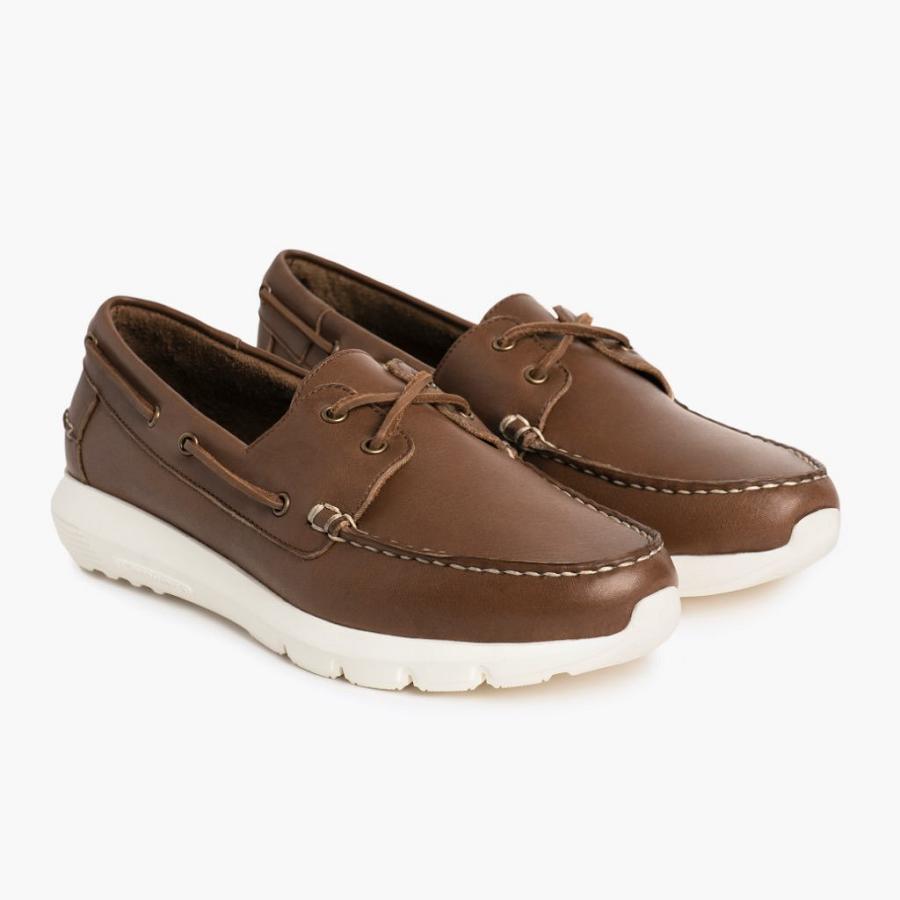 Coffee Thursday Handsewn Runner Leather Men\'s Boat Shoes | SG234DFM