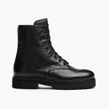 Black Thursday Combat Leather Women's Lace Up Boots | SG344UZG