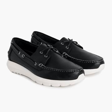 Black Thursday Handsewn Runner Leather Men's Boat Shoes | SG233FDN