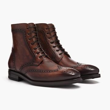 Brown Thursday Wingtip Leather Men's Lace Up Boots | SG134OKI